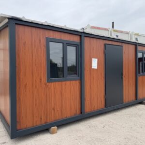 Eladó újszerű állapotú 6,5m x 3m mobilház berendezés nélkül – Modern barna-antracit kivitel